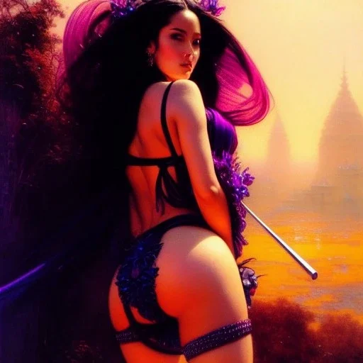 Drawing of beautiful face,'beautiful booty,Busty Psylocke',intense stare, ancient skintight armor, balanciaga fashion clothe painting by gaston bussiere, greg rutkowski, yoji shinkawa, yoshitaka amano, tsutomu nihei, donato giancola, tim hildebrandt, Oil on canvas, cinematic composition, extreme detail,fit full head inside picture,16k