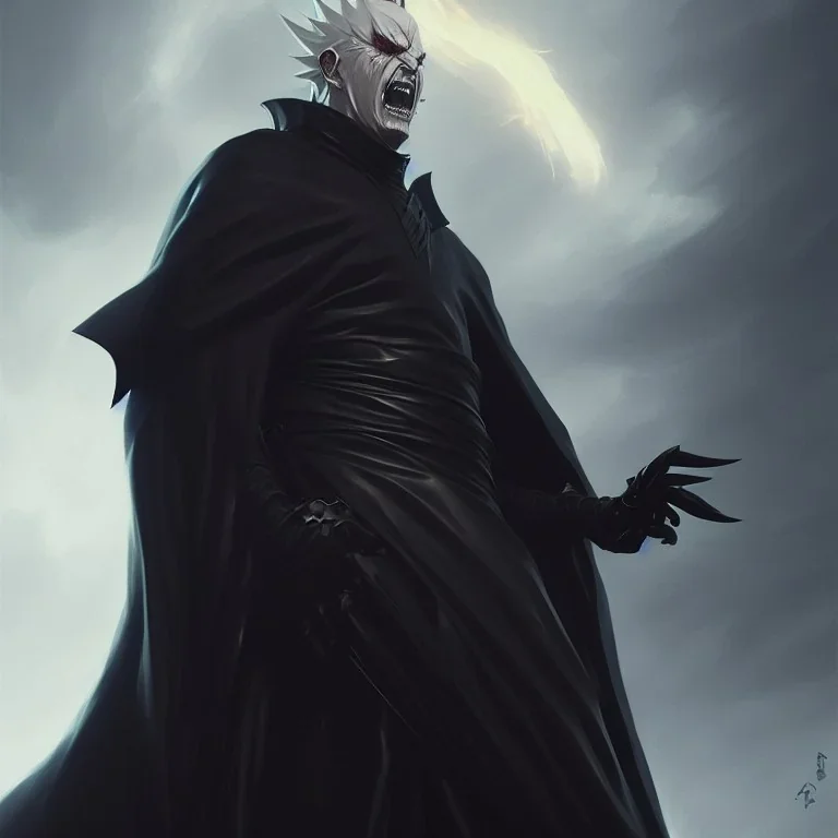 evil king in black leather gown, angry, emperious, 8k resolution concept art portrait by Greg Rutkowski, bankai, naruto