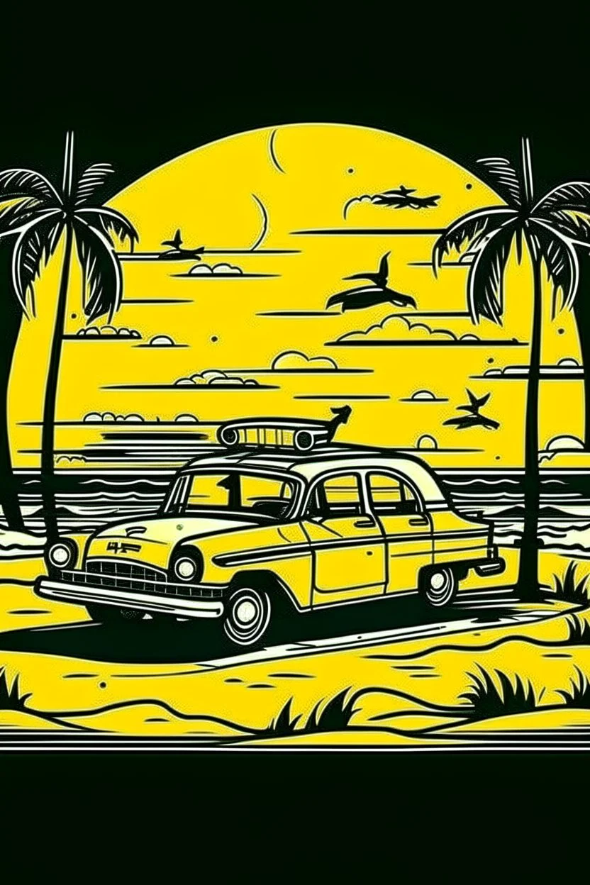 A ilustration of TAXI, beach, middle ground design, t-shirt design, no black ground, vector, 4k