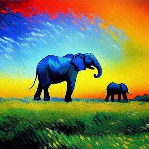 Dibujo al oleo de un elefante indio pintado con muchas nubes de colores estilo Vincent van Gogh 8k