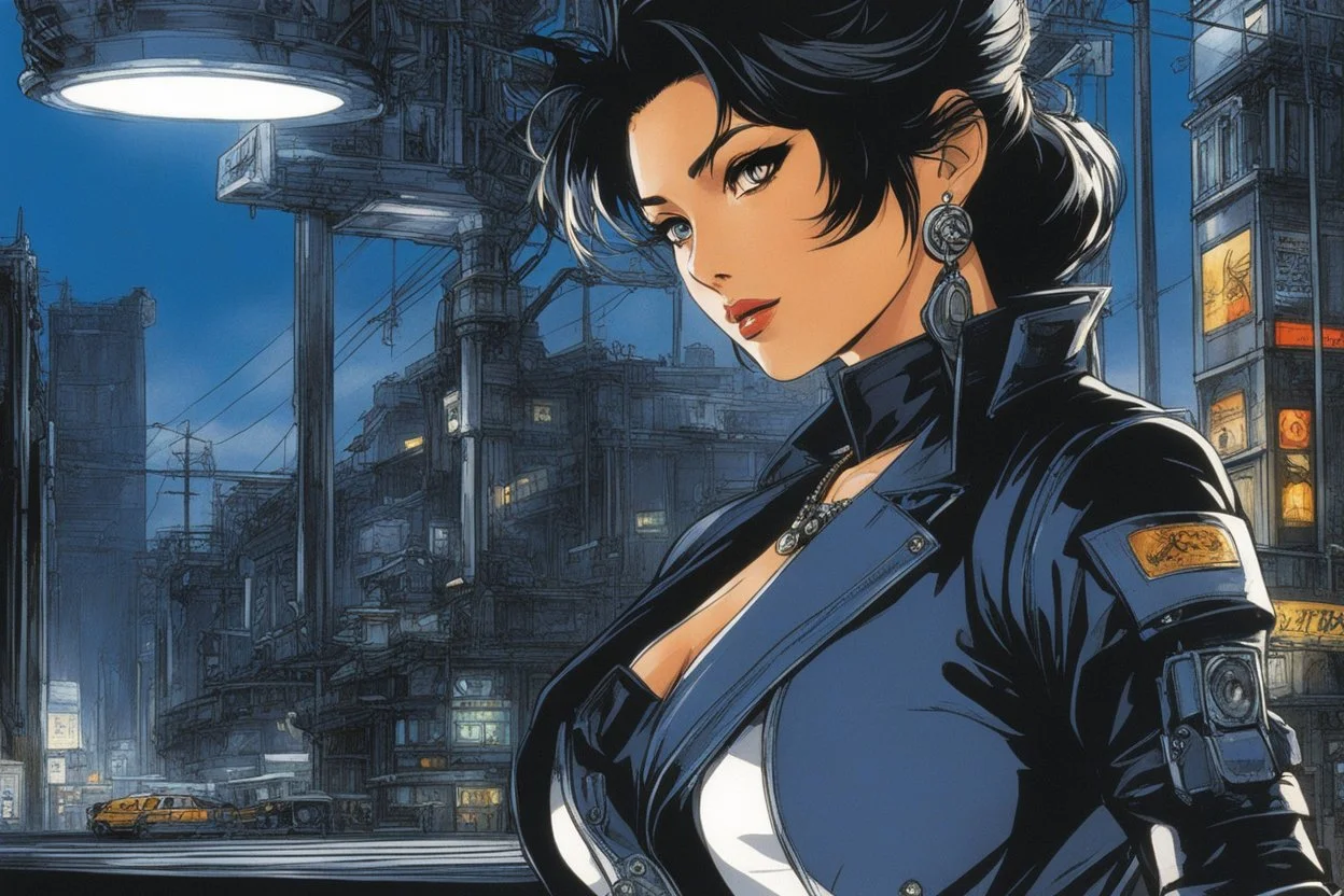(in the style of Orion, by Masamune Shirow) (photo from a movie by Quentin Tarantino) a woman detective nvestigate sa strange case on ghosts killing people because a road perturbated their old HQ...