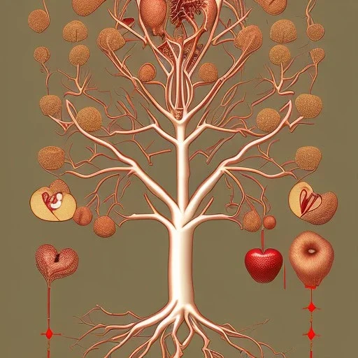 tree, anatomy heart, apples, blood