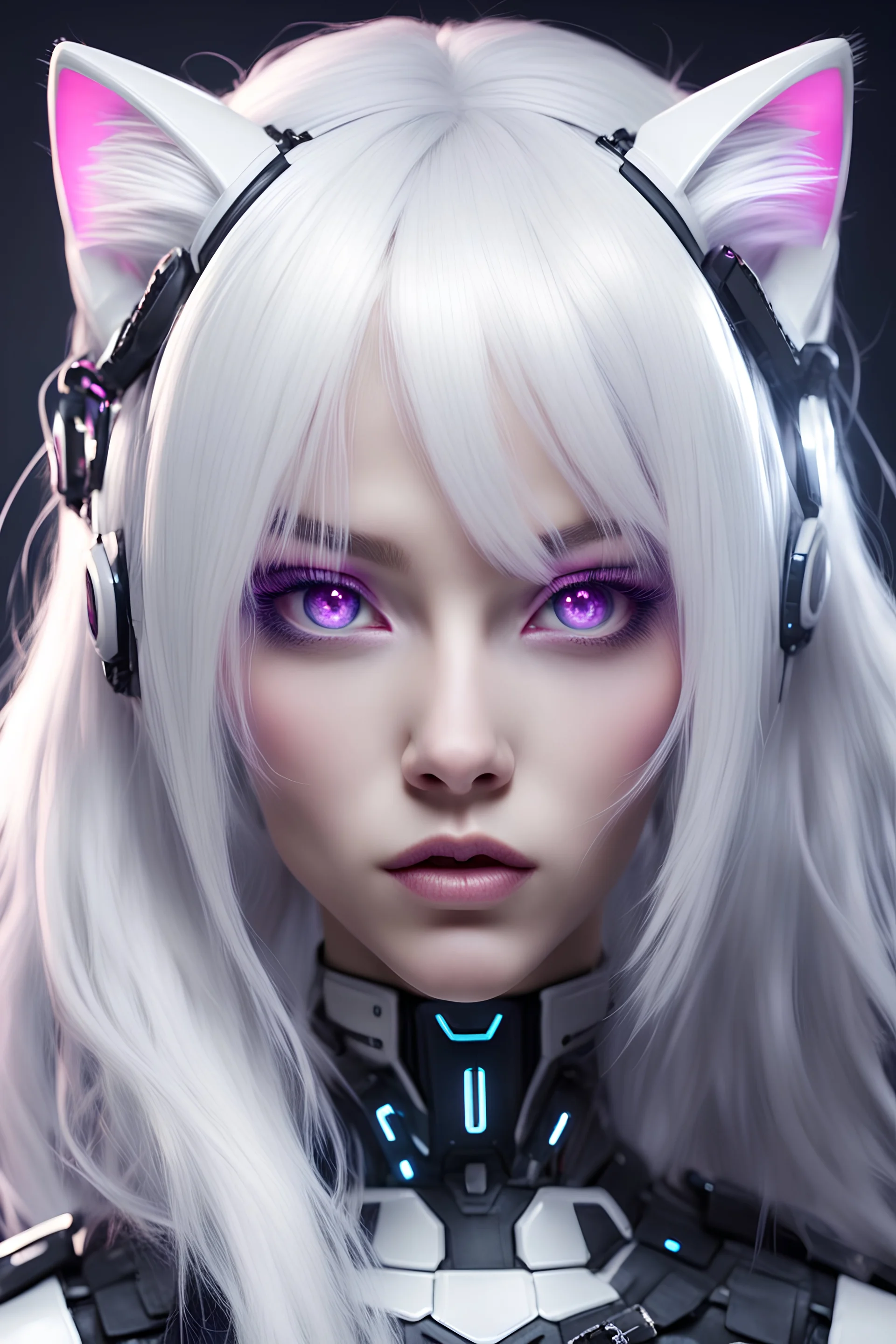 cyber kitty girl, white hair