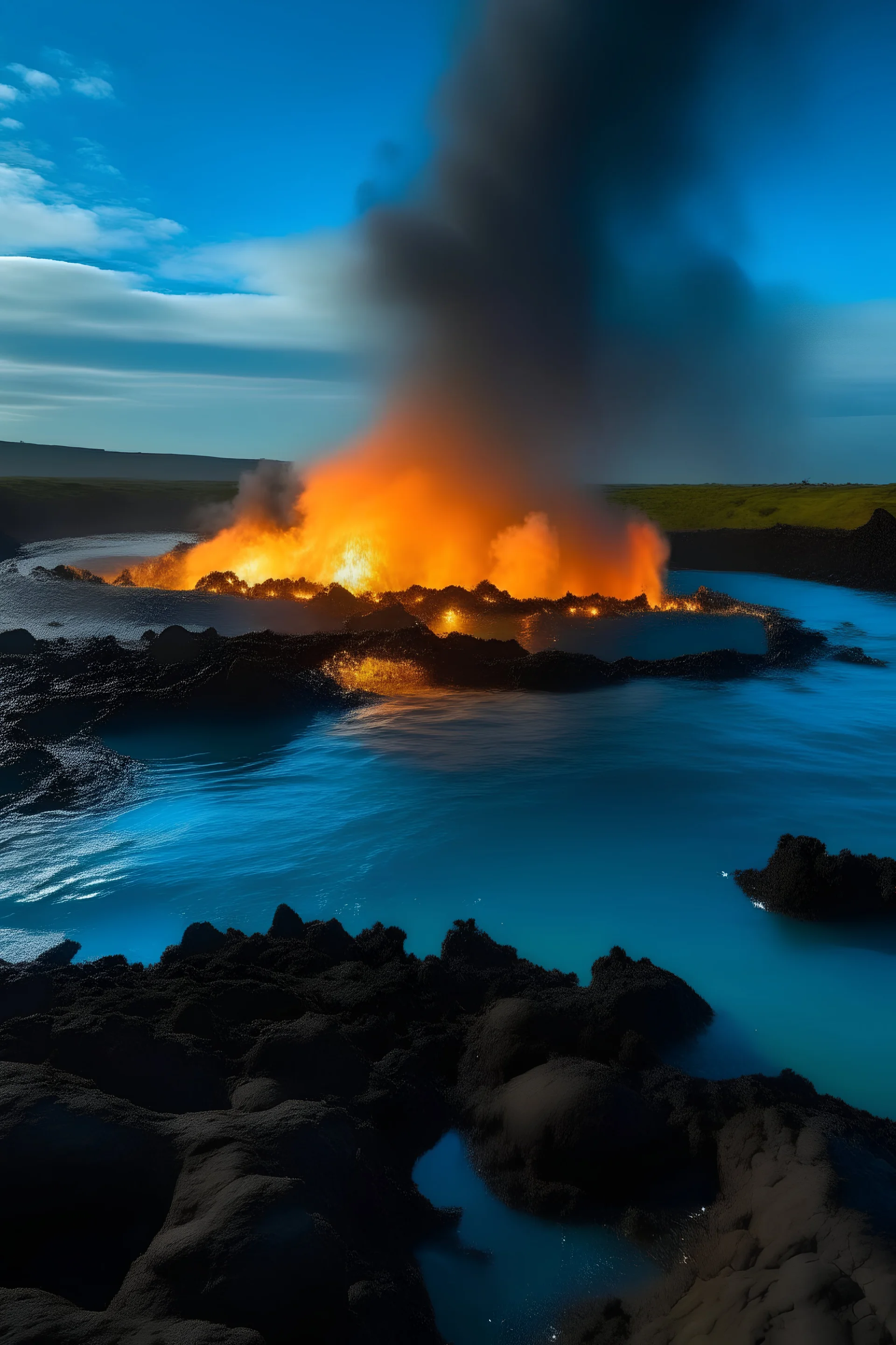 iceland blue lagoon volcano lava burning