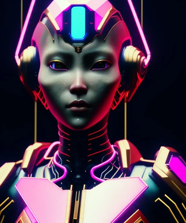 Medium Close Up Portrait, Front image. cyberpunk Asian woman, rabbit mask, pink short hair. latex suit. Red, black, gold, color. Ghost in the shell style. Gradient background. Avatar image, highly detailed, concept art, smooth, unreal engine 5, god rays, ray tracing, RTX, lumen lighting, ultra detail, volumetric lighting, 3d, finely drawn, high definition, high resolution.