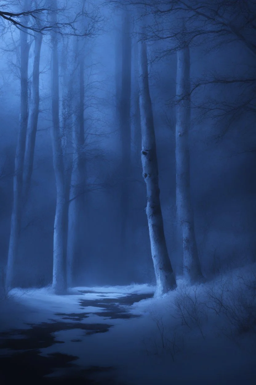 Winter Night, shades of blue, dark, moonlight forest