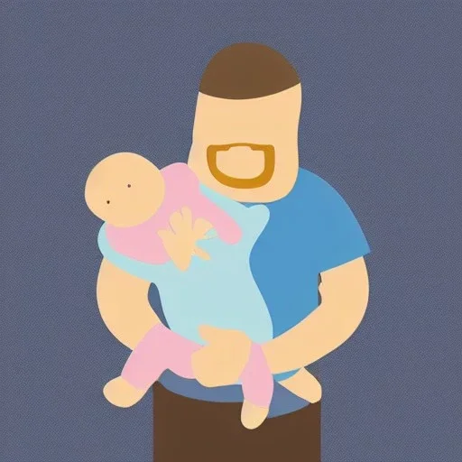 full view, flattened vector image icon of a man and woman holding a baby in a bundle, dark blue and light blue color palette, transparent background.