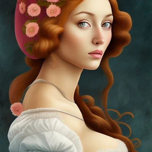 portrait of a beautiful brunette busty woman Sandro Botticelli style