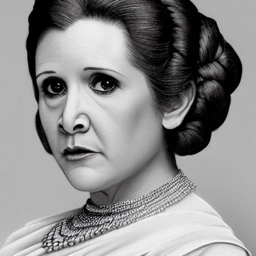 [[extrem stunning photorealistic carrie fisher as princess leia in star wars]] :: [[photorealistic sharp brown eyes, inticate ornate white gown, symmetrical short hair, head and shoulders portrait, 8k resolution photorealistic portrait by Greg Rutkowski, WLOP, hyperdetailed, intricately detailed, triadic colors]]