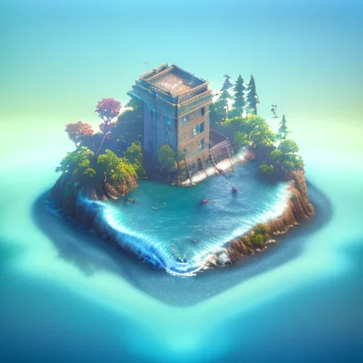 The Isometric Glass Tall Box Mini Model Little Real Island shape smooth Mixed Water Fall Under Ocean Sunshine Summer Background Blue Sea, The Last Of Us / Avatar, Octane Render / ZBrush, Cinematic, IMAX Film, Nikon D750, 16K, Autostereoscopy, Anthropomorphic, Golden Ratio, Geometry, Symmetric, Depth Of Field, Highly Detailed, Ultra Realistic, Beautiful Lighting, Halfrear Lighting, Soft Light, Candoluminescence, Cast Shadow, Reflective, Glow, Translucent, Normal Map, Carbonated --testp