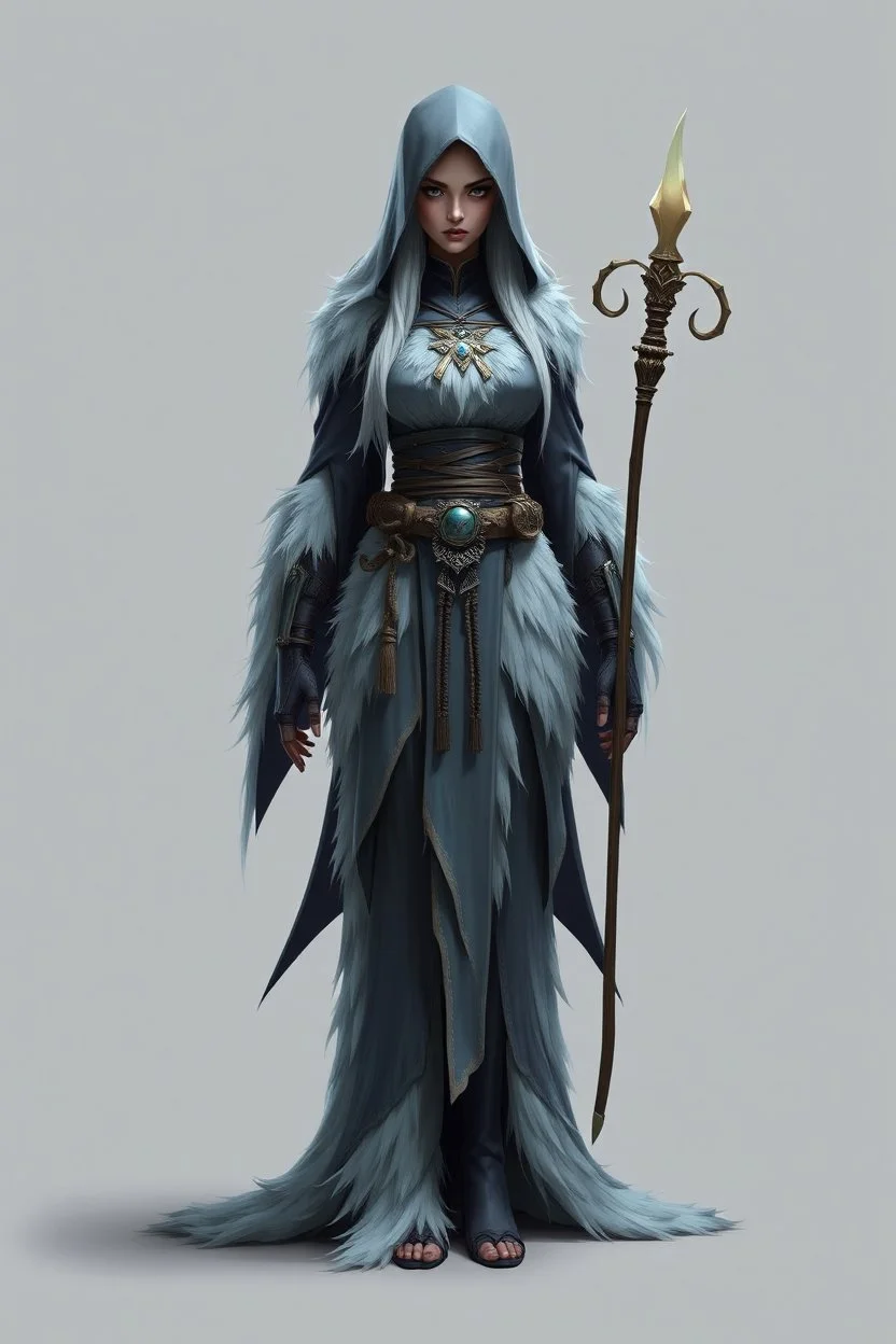 low poly priest woman with long fur all over her entire body