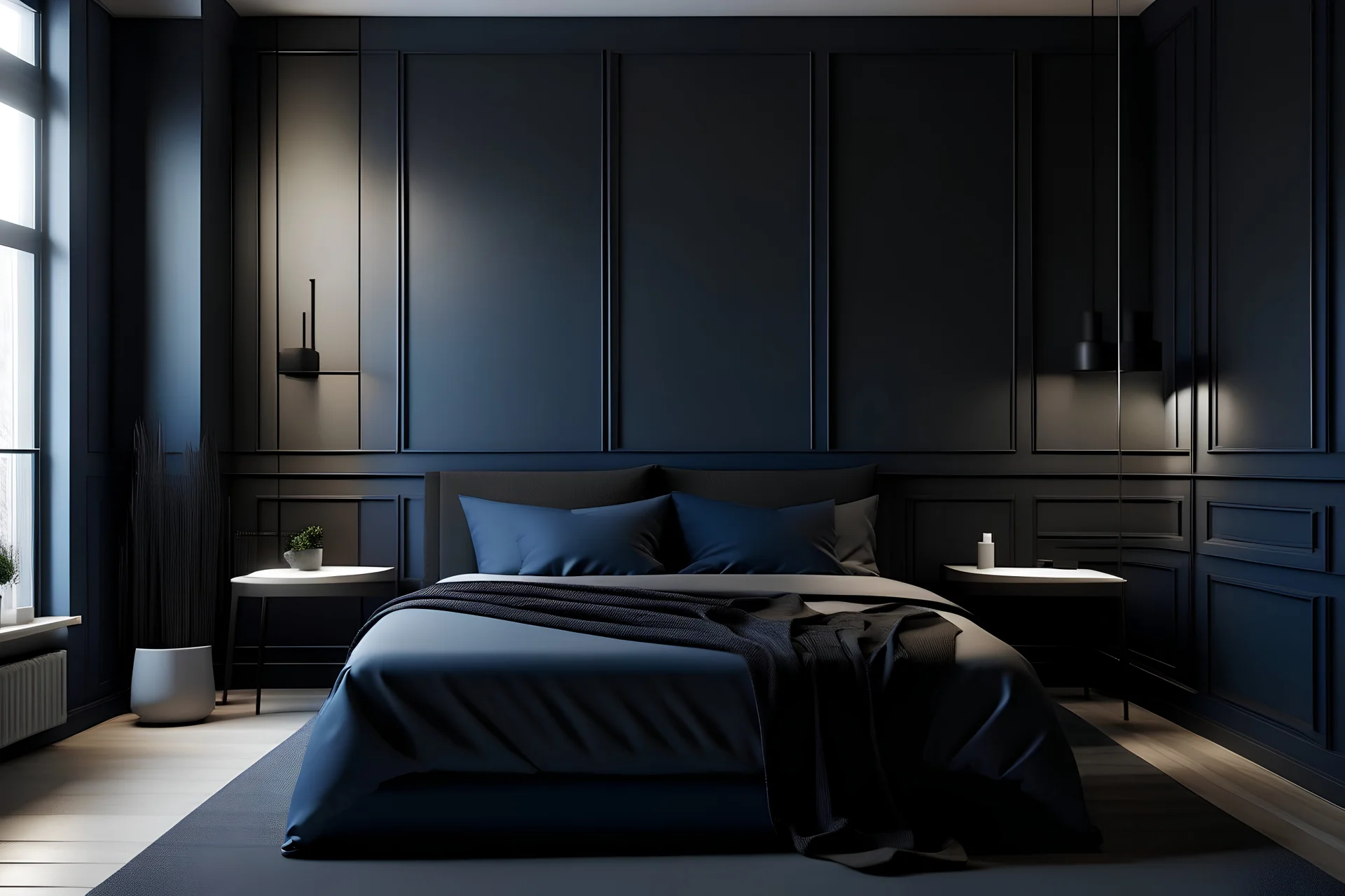 dark blue minimalistic bedroom ideas