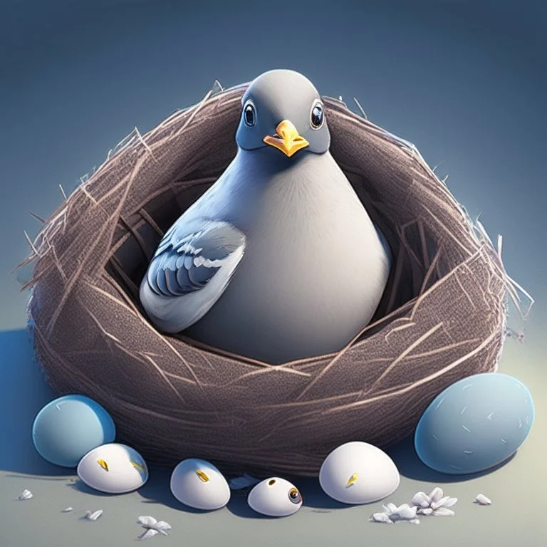 pigeon sitting on a nest with eggs, cute avatar