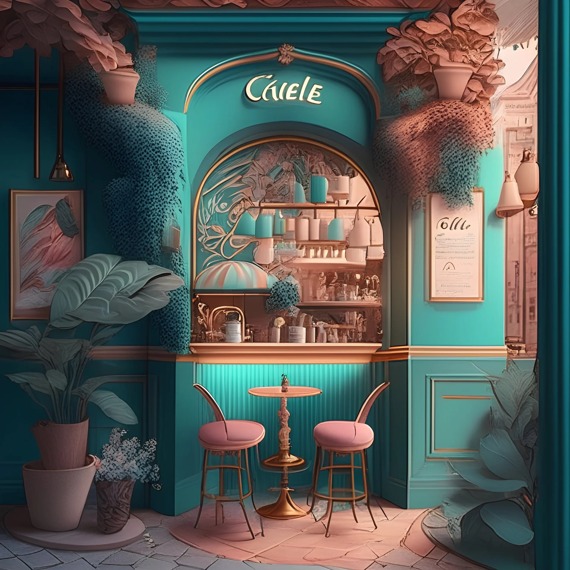 A beautiful concept image suitable for a cafe with very beautiful details and exciting colors