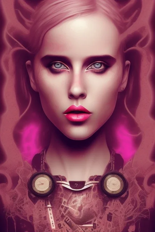 Danish singer MØ face,Abstract steampunk, pink tones,