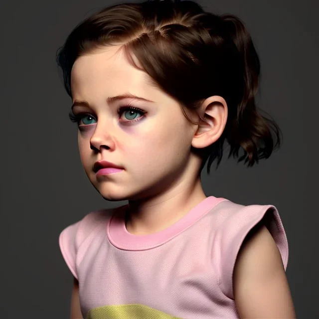 Kristen stewart toddler, full body, dramatic lighting, hyper realistic