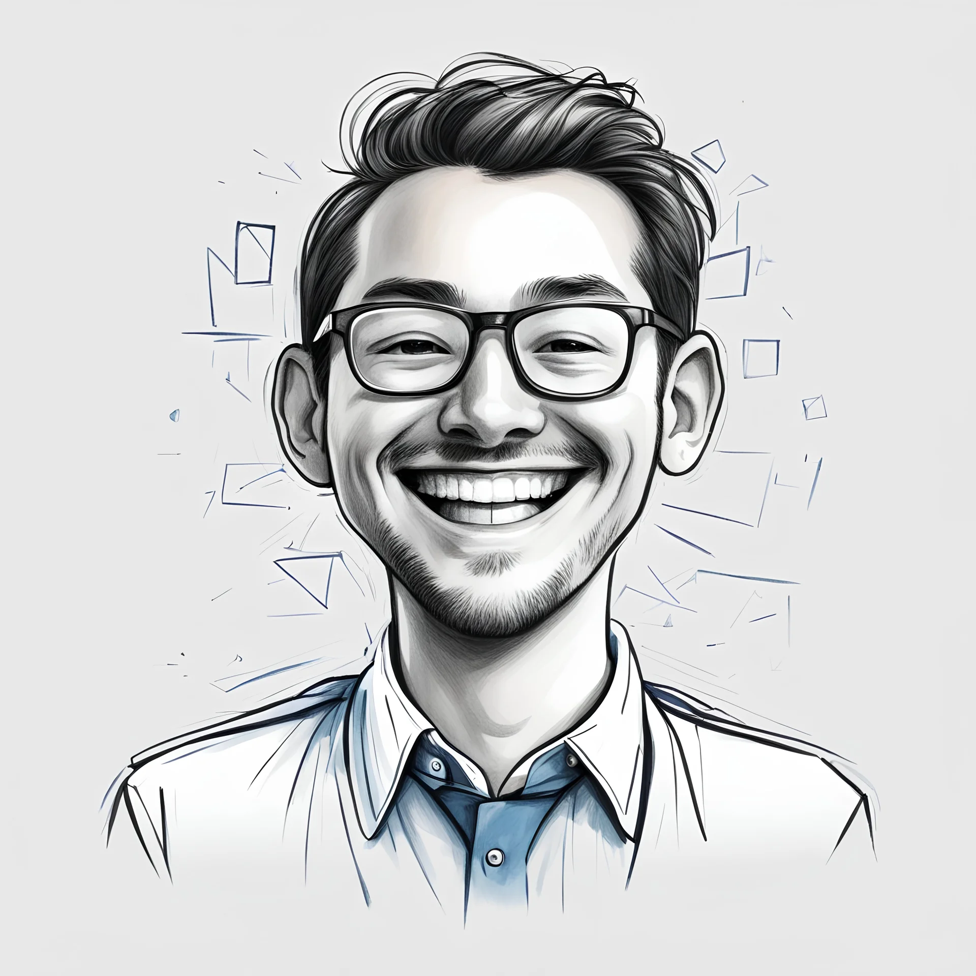 a drawing of a happy person who works in an IT company, with a transparent background