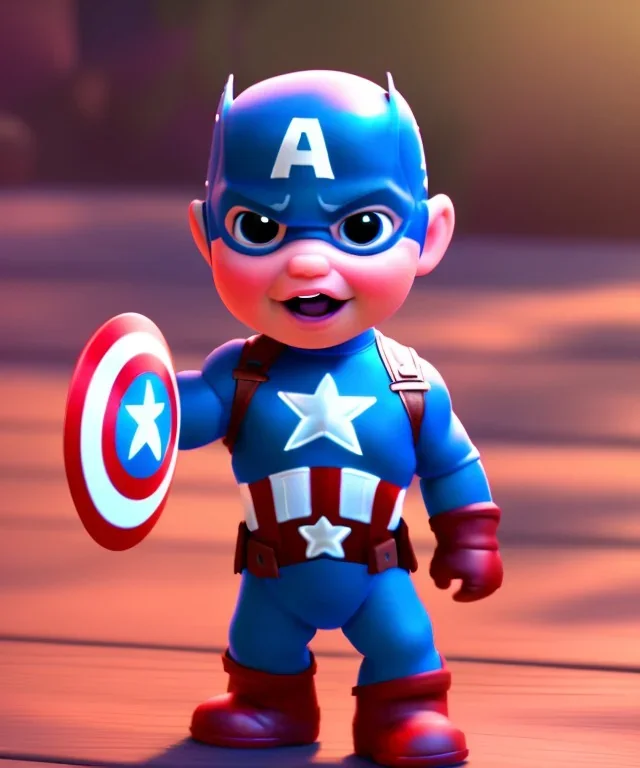 Baby captain america, full body, bokeh