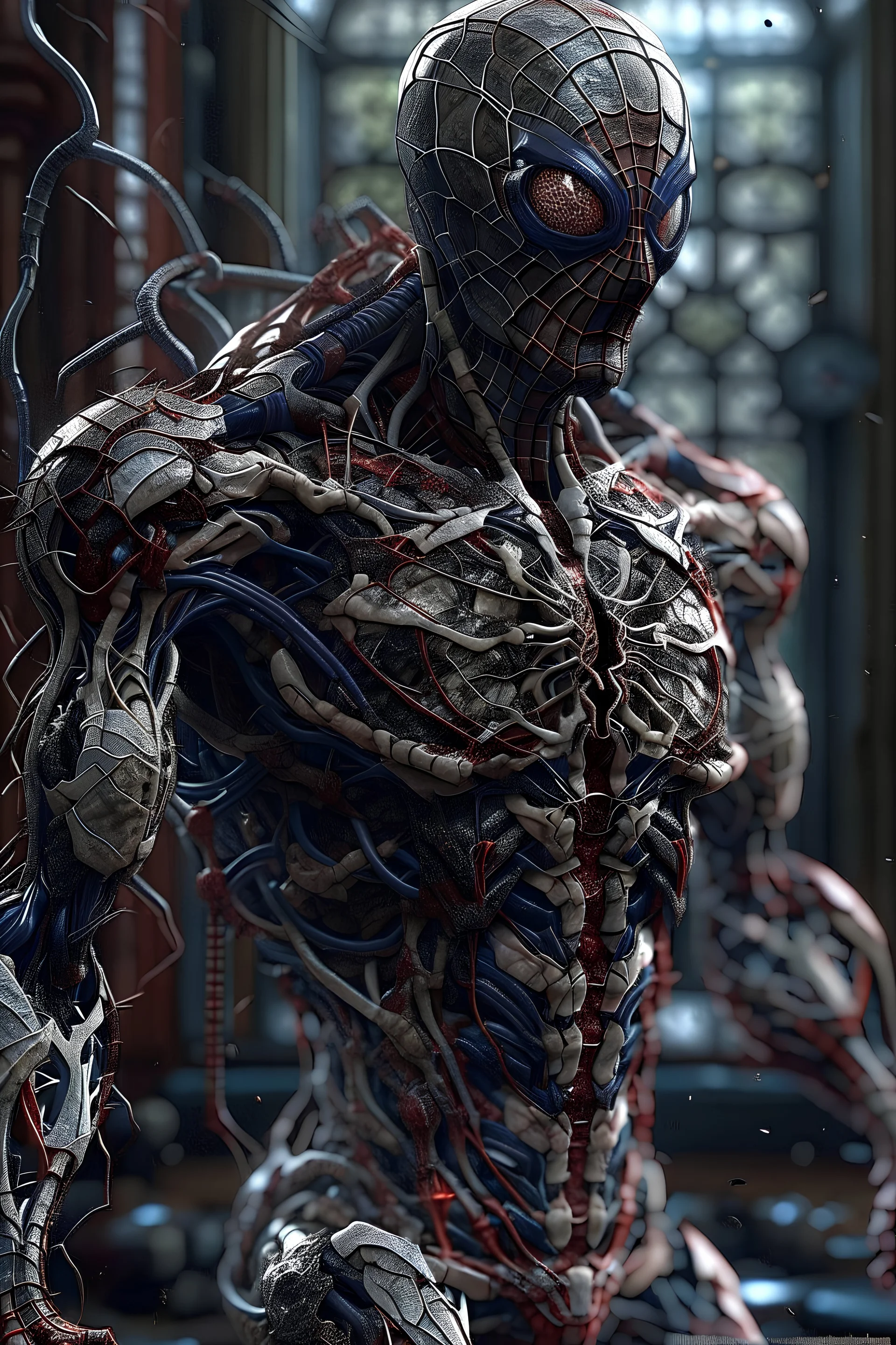 Fhoto full body, reality, Raw, terminator as spiderman, digital art, intricate details, powerful composition, captivating, , trending on artstation, sharp focus, studio photo, intricate details, highly detailed, by addie_digi