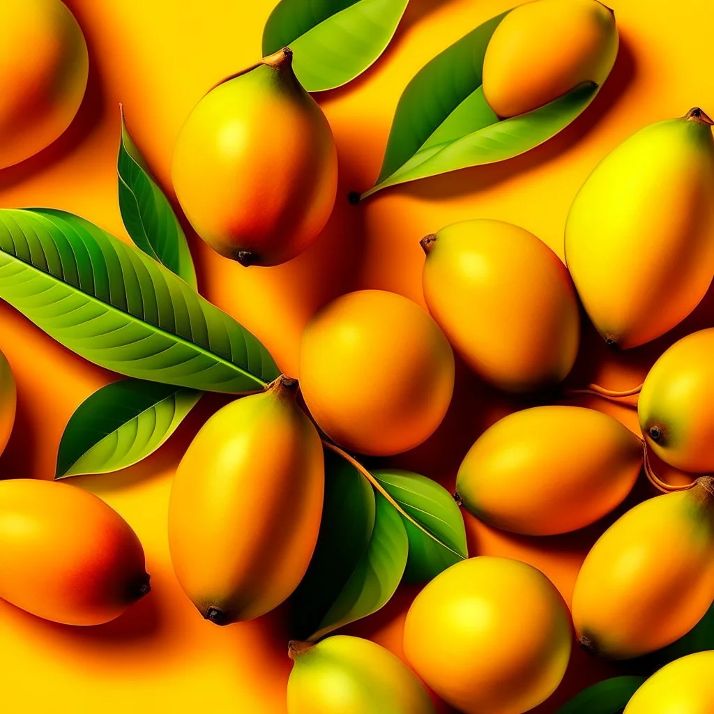 A background with colors of mango and its leaves and some light orange