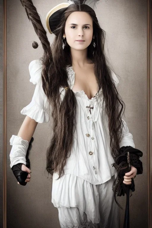 portrait, lady, full body shot, medium shot, style of pirates of the Caribbean