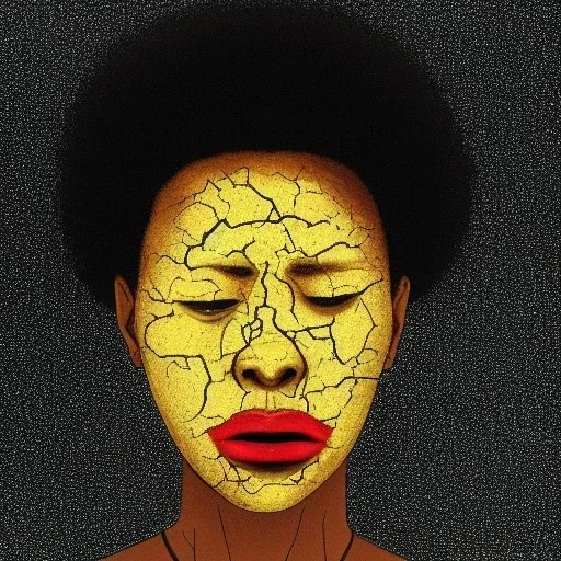 a brain exploding. kintsugi. Chaos. Portrait of a young black woman crying.a mind fracturing.confusion. Tears the colour of oil. Depression seeping out of her eyes nose and mouth like a oil spill