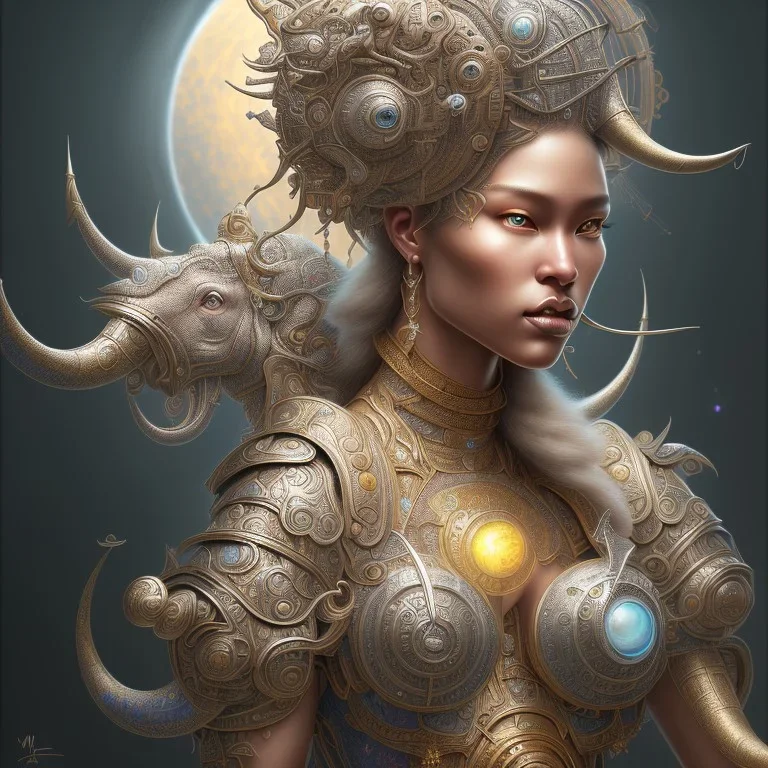 ssango fantasy, fantasy magic, intricate, sharp focus, illustration, highly detailed, digital painting, concept art, matte, artgerm and paul lewin and kehinde wiley, masterpiece silver elephant head bronze Asian African girl nice breast Afo hair turquoise sun moon waves