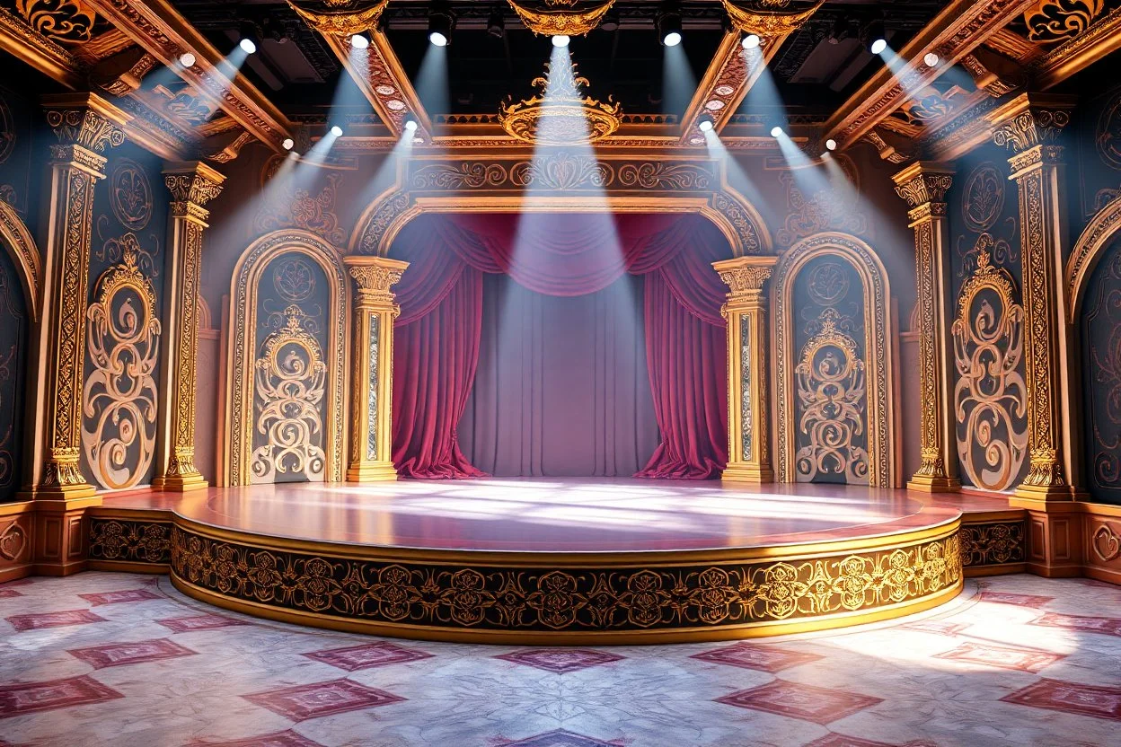 image of a Royal stage with 3d fractal base decoration with large dance area