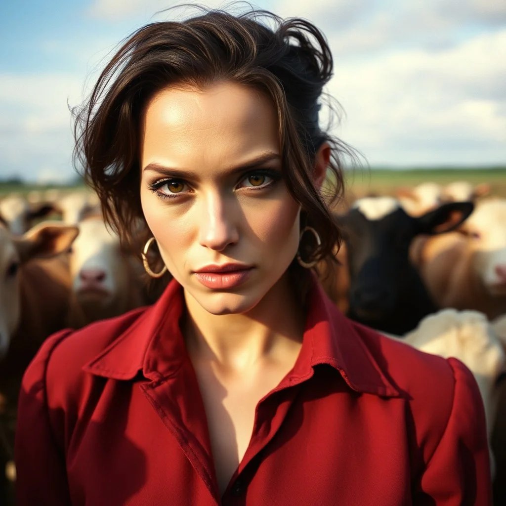 [colour photo by helmut newton] The woman in the center, the one in agent provocateur, exuded a magnetic confidence that drew the gaze of her companions and the farmhands alike. dark tension bubbled up amidst the bleating of animals, creating unexpected contrasts. a secret known only to her and adding an element of mystery to her persona.