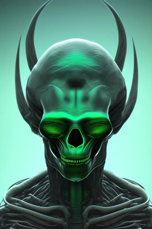 green alien, head, evil, black eyes, weapons, blood, 8k, finely detailed, photo realistic, HR Giger style turquoise skull head red Mohak alien moon