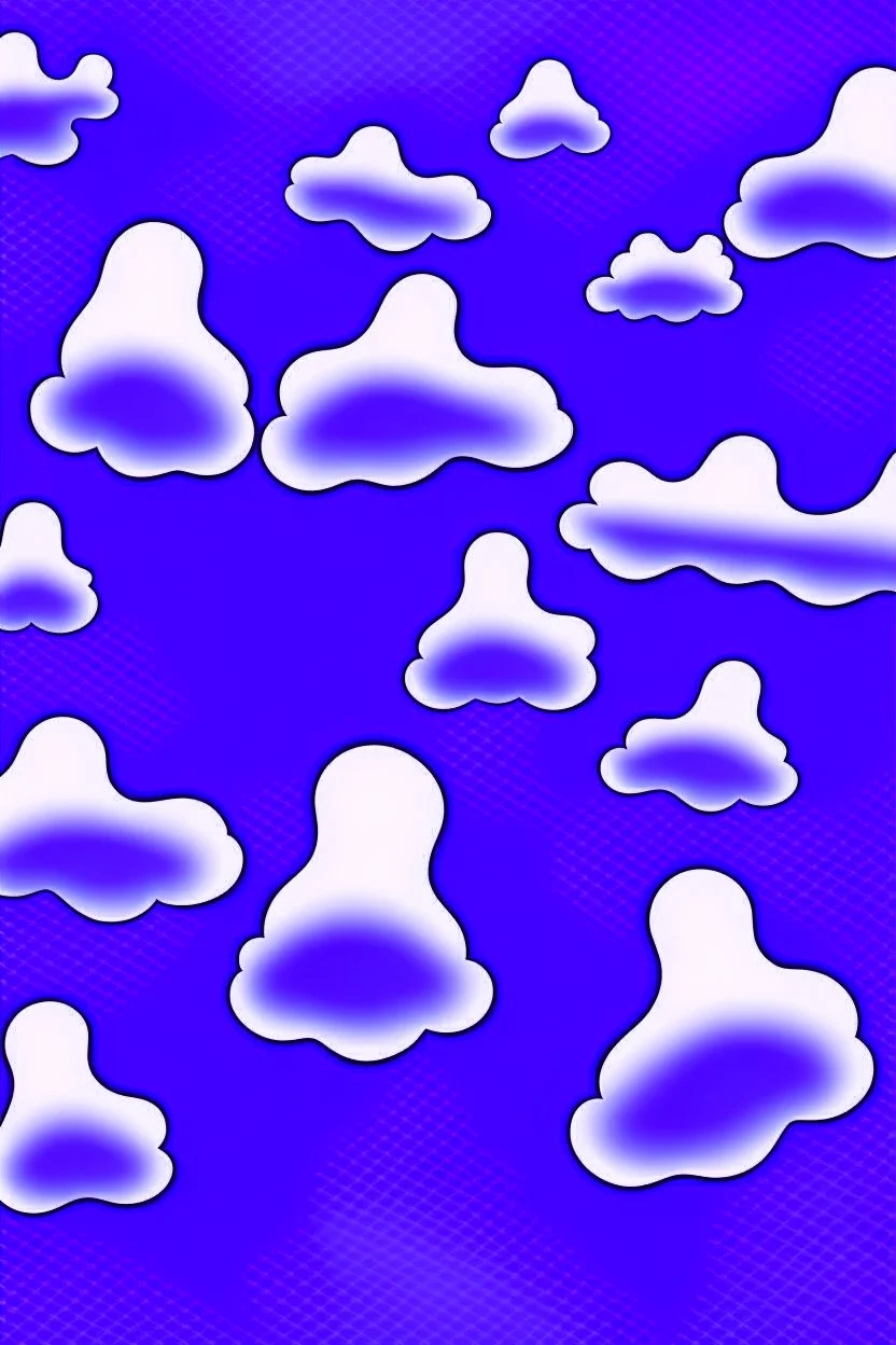 Footprints on a cloud. Mosaic of ghosts. Use only white, black, and purple.