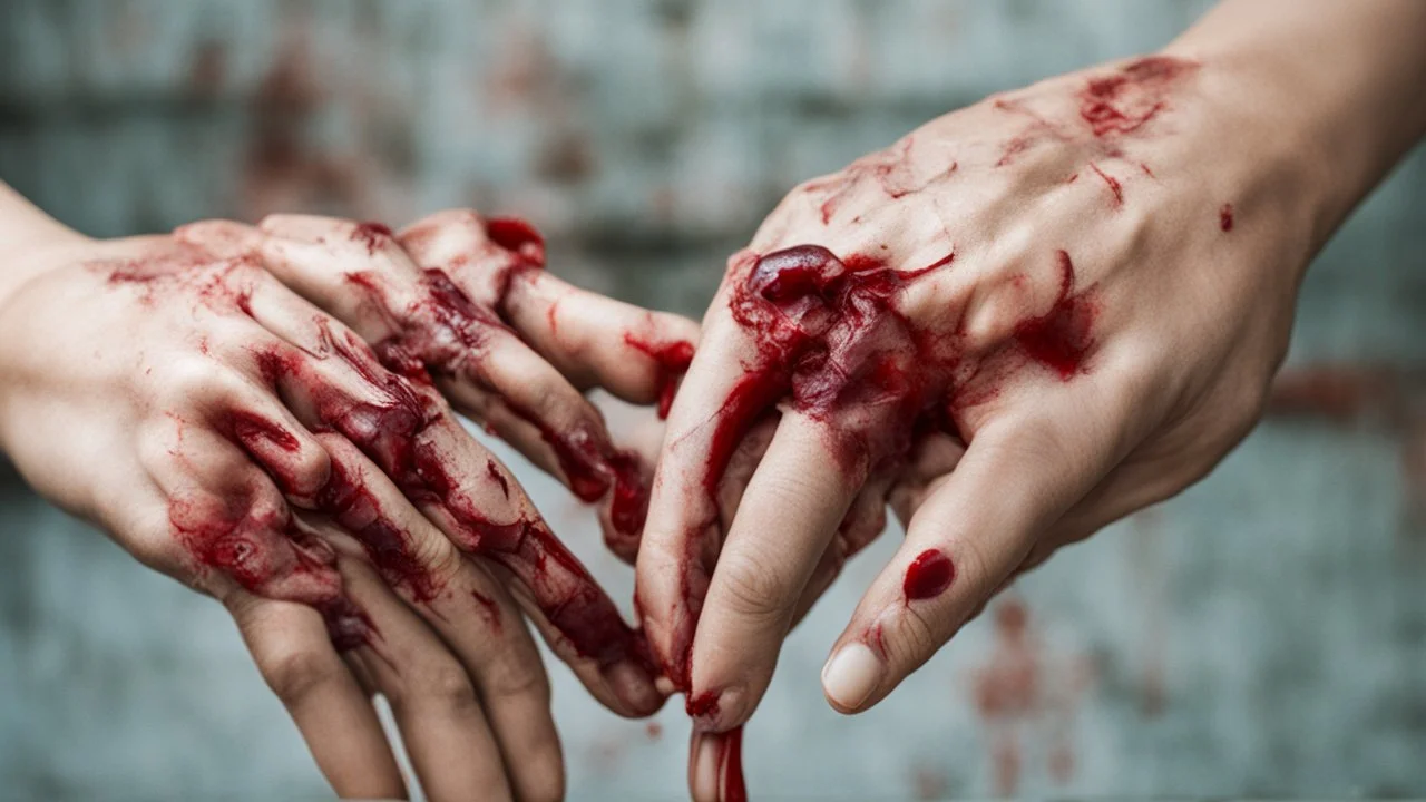 a woman's bloody palms of her hands