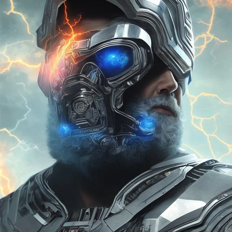 in center is a highly detailed head of a greek colossus surrounded by quantum galaxy codes seeking knowledge while wearing High Tech futuristic sunglasses, detailed face, dominating colors = gray light blue, lightning,