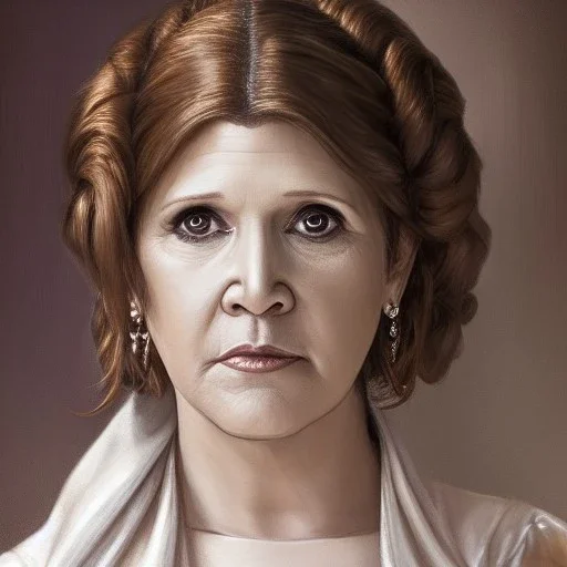 [[Carrie Fisher as Princess Leia]] :: [[photorealistic brown eyes, short hair, head and shoulders portrait, 8k resolution concept art portrait by Greg Rutkowski, Artgerm, WLOP, Alphonse Mucha, dynamic lighting, hyperdetailed, intricately detailed, trending on Artstation, triadic colors, Unreal Engine 5, volumetric lighting]]