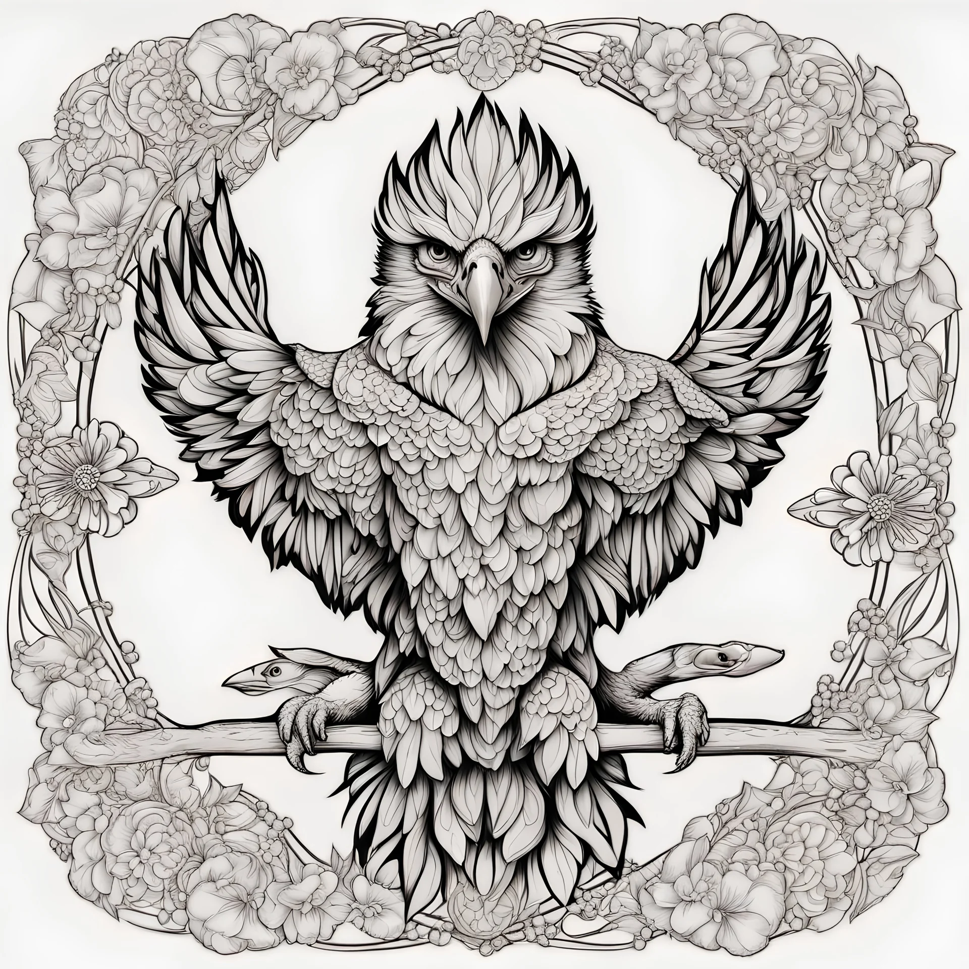 outline art, coloring pages, white Background, sketch style, only use outline, mandala stile, clean line art, white background, no shadow and clear and well, mandala EAGLE