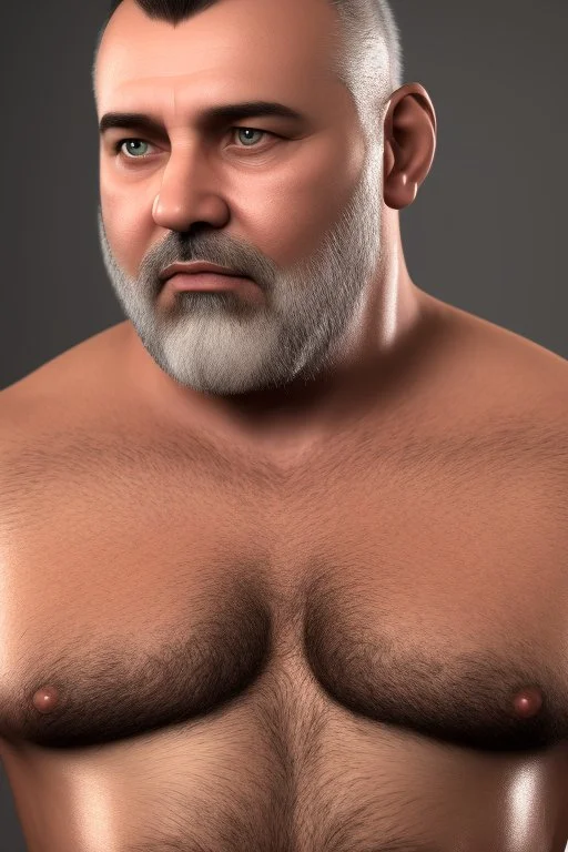 full figure shot photography of a 45 year old turkish shirtless chubby bearded man talk to a huge giant 55 year old burly Moroccan shirtless standing manly chest, photorealistic, ambient occlusion, side light