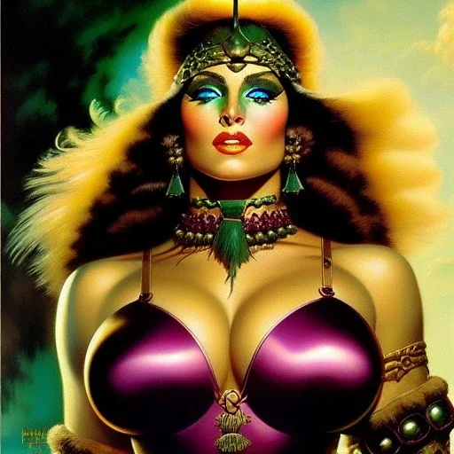 portrait oil on canvas, beautiful busty female Barbarian Warrior,green eyes, ,minimal armor,comic book cover, mystical colors,insanely detailed,realistic,intrincate detail, 16k resolution, masterpiece,Frank Frazetta,Alex Horley, Simon Bisley