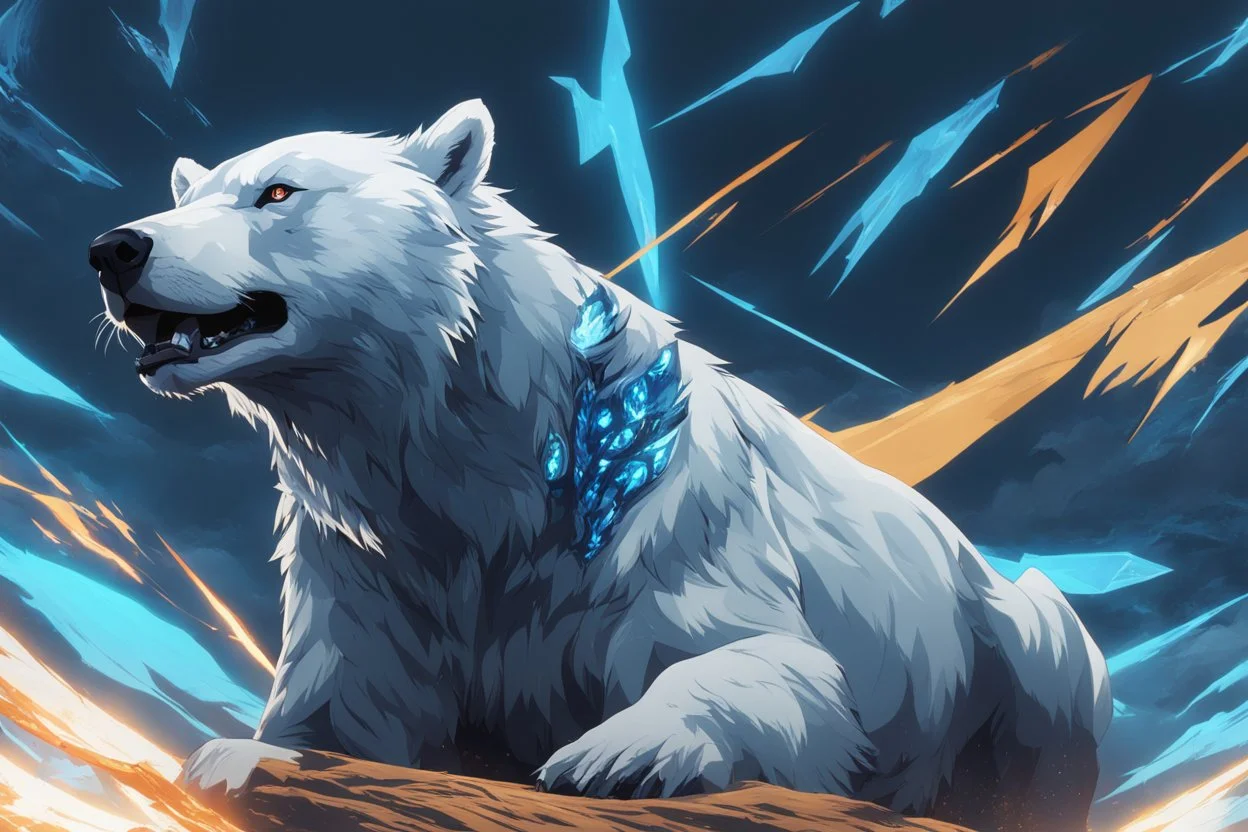white bear in 8k solo leveling shadow artstyle, warrior them, blue ice and thunder, neon effect, blue thunder, full body, apocalypse, intricate details, highly detailed, high details, detailed portrait, masterpiece,ultra detailed, ultra quality