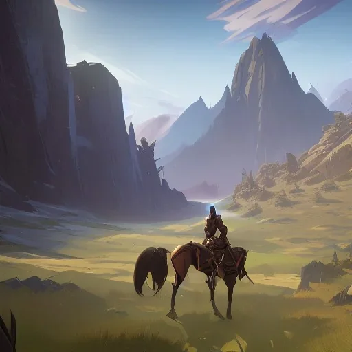  mountains with medieval knight traveling on a horse in the background