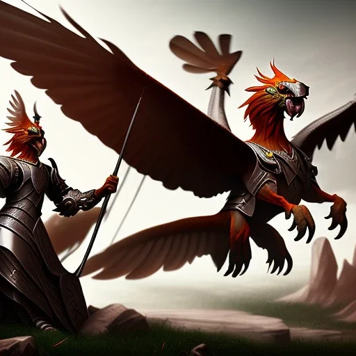 Epic massive Drawing Gryphon and Rider estilo Caravaggio 4k