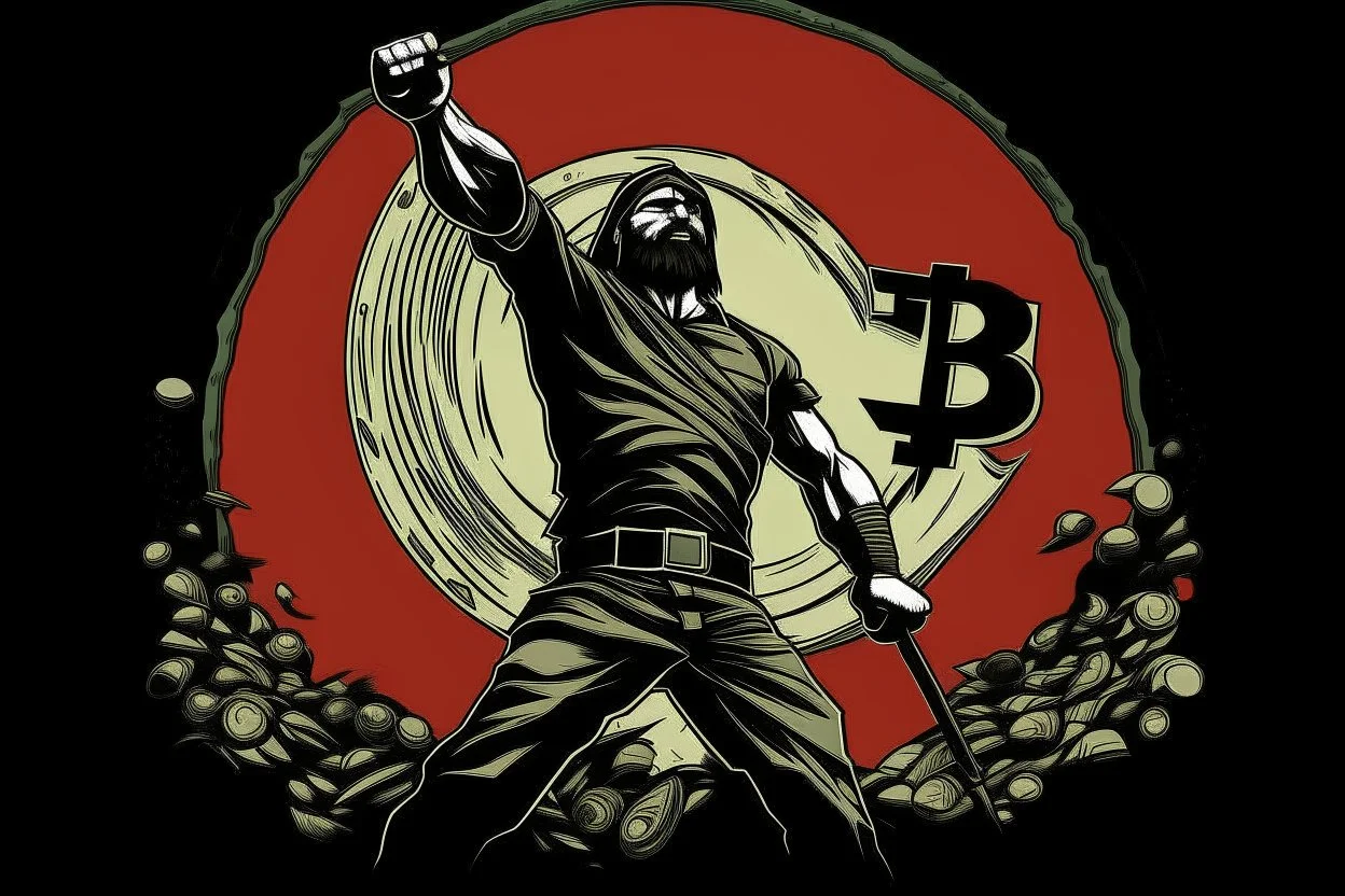 freedom fighter crypto degen bitcoin anarchist rising up