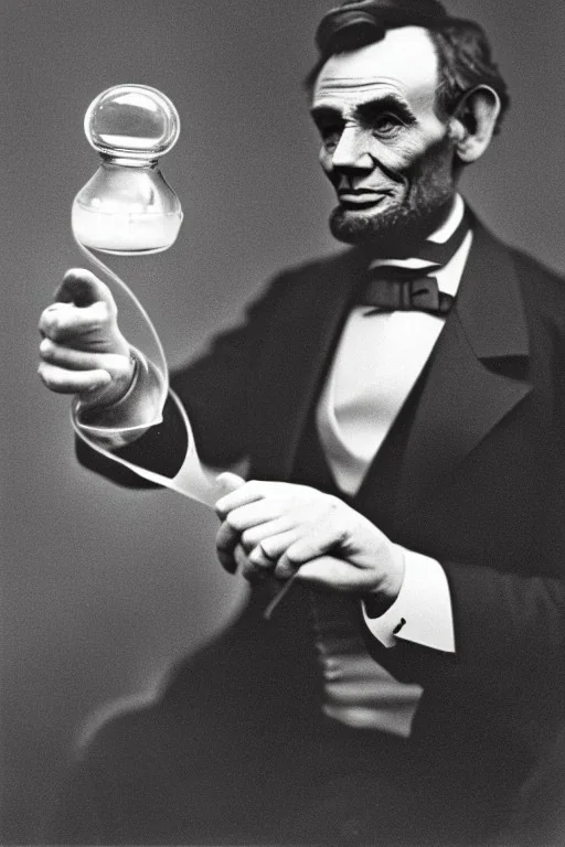 Abraham Lincoln removing the top from a glass vial containing water vintage photography, beautiful, Tumblr aesthetic, retro vintage style, HD photography, hyperrealism