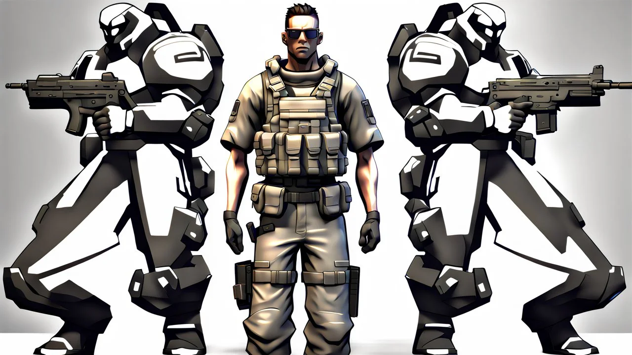 ps2 graphic, military, male, sci fi, game character, full body, t-pose, 3d render, old school shooter