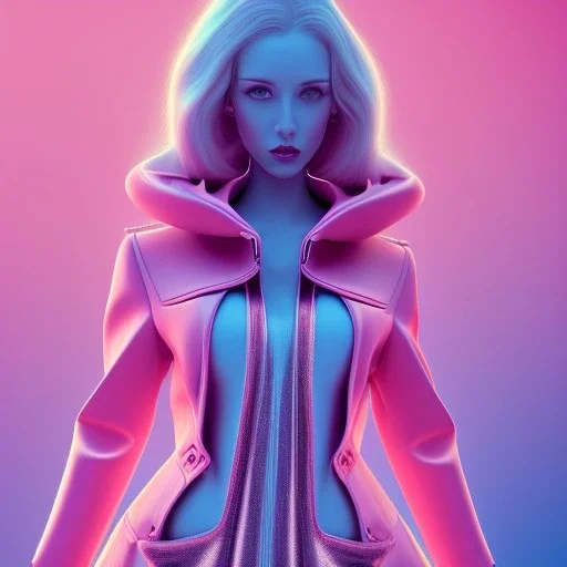 blonde woman, purpurin, minimal latex dress, oversize velvet coat, gradient color, BLUE, PINK, CYAN, neon, insanely detailed, 16k resolution, perfect eyes, cinematic smooth, intricate detail