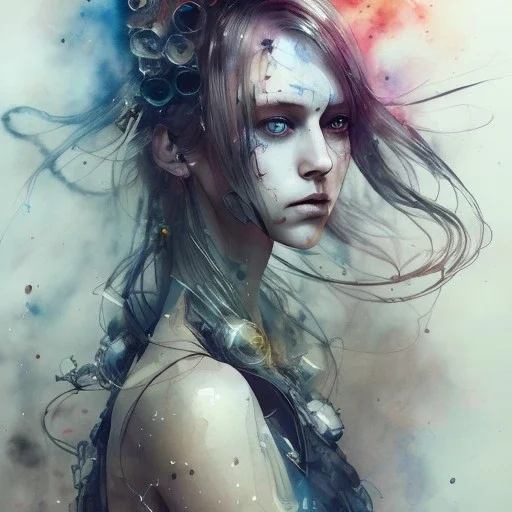 watercolor illustration by <agnes cecile>, singer Danish MØ face, <Yoji Shinkawa>