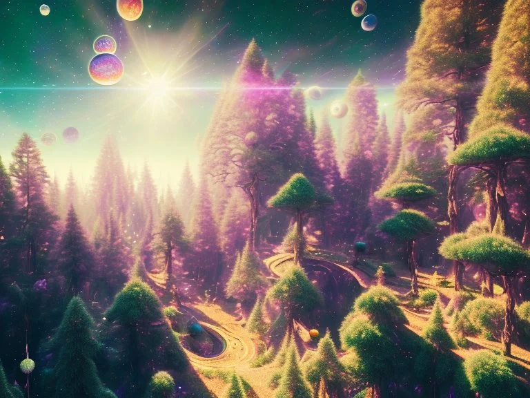 gold crystal cosmic and galactic ambiance hill sky space galaxy rocks sunny trees pools surreal, full of details, smooth, bright sunshine，soft light atmosphere, light effect，vaporwave colorful, concept art, smooth, extremely sharp detail, finely tuned detail, ultra high definition, 8 k, unreal engine 5, ultra sharp focus