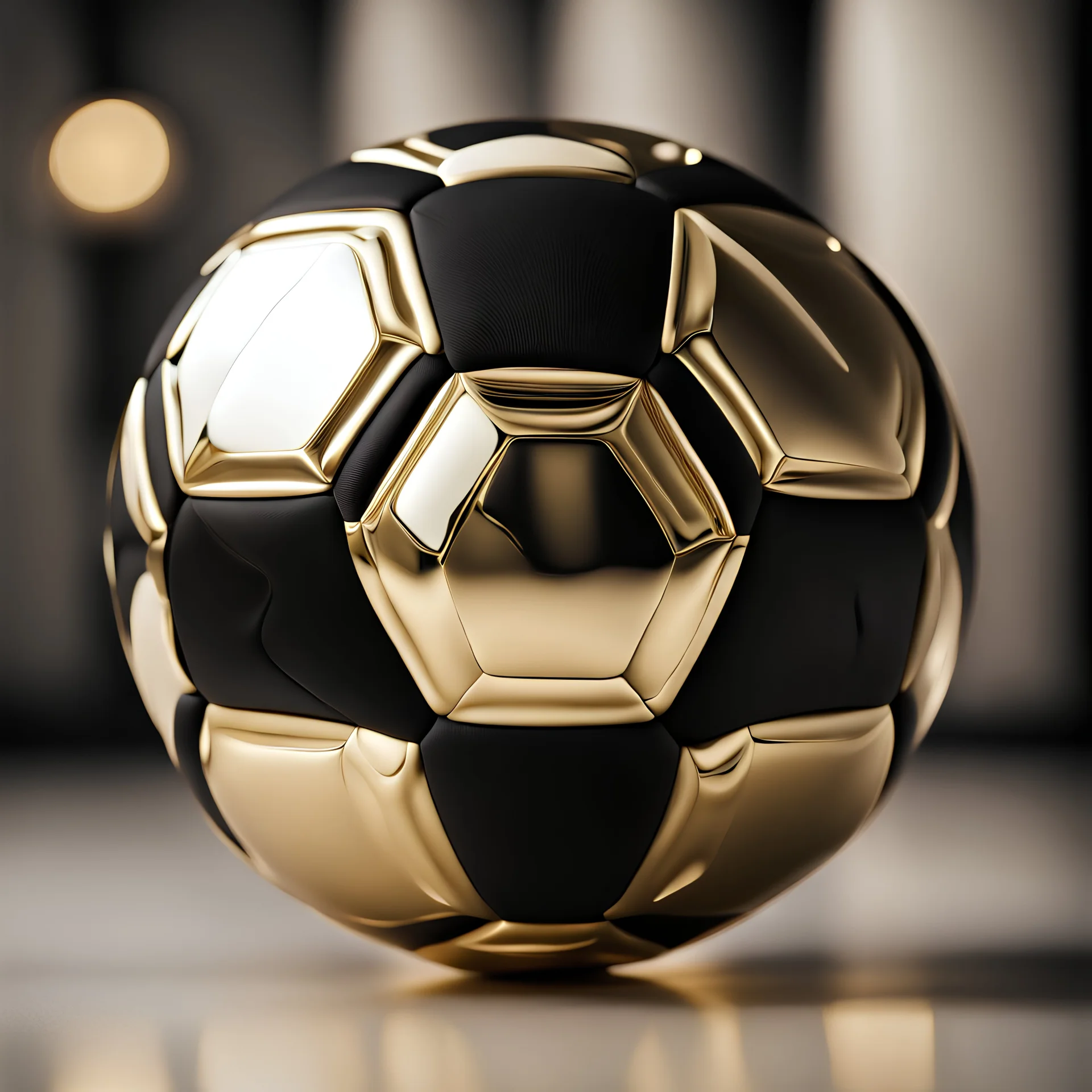 soccer ball :: golden glossy mirror elements :: black matte nylon :: on matte white background