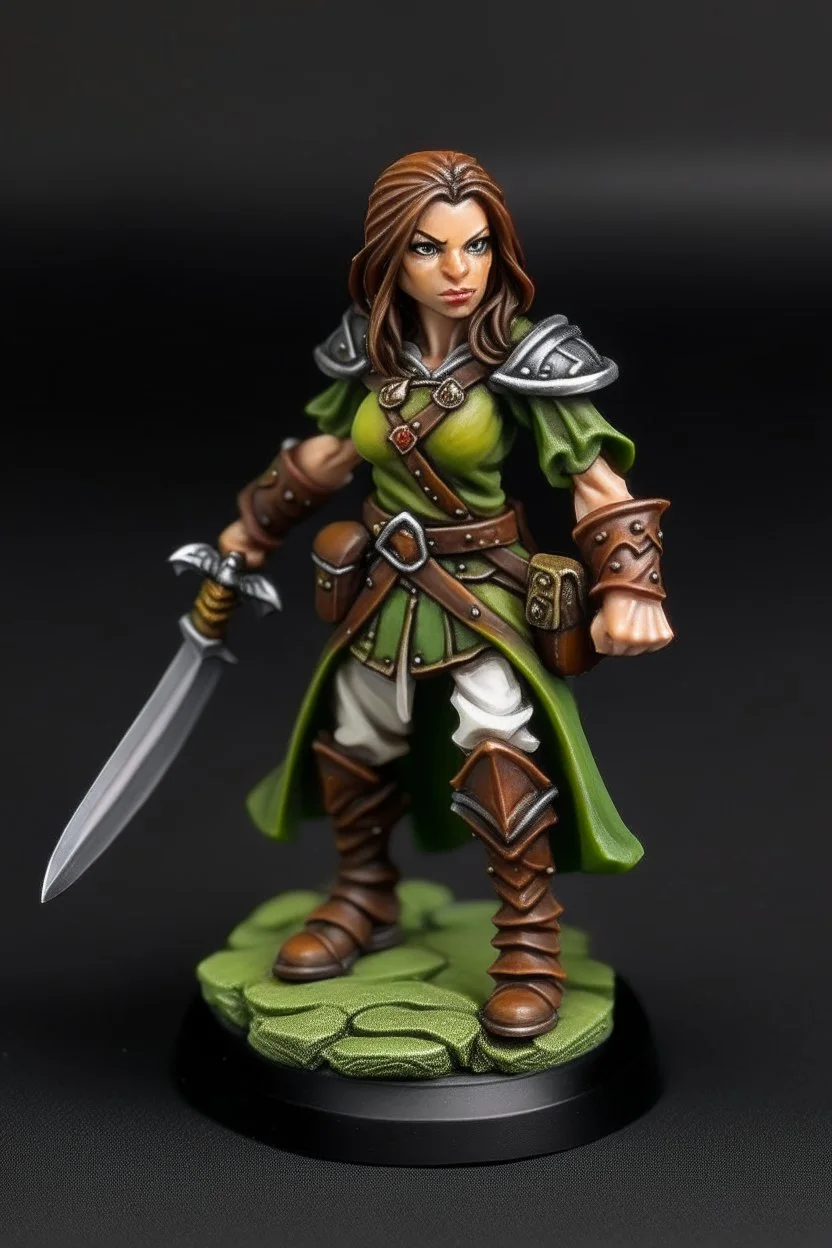 mid 40s broad female half elf brown hair fighter