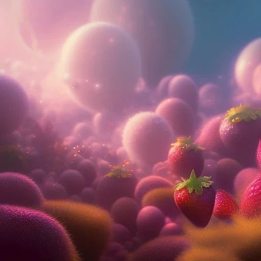 pixar style, volumetric pink sky environment and background, volumetric lighting, dramatic lighting, realistic painting of a strawberryjam glass, detailed digital painting, extreme dense and fine, anime, ornate, colour-washed colors, elegant, small minutiae, tiny features, particulars, centered, smooth, sharp focus, renderman gofur render, 8k, uhd, detailed eyes, realistic shaded volumetric lighting, caustics, backlight