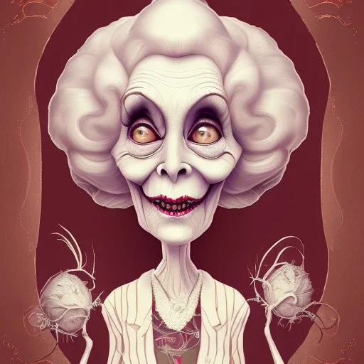 extrem tim burton style of old cruel lady stepmother, sharp focus